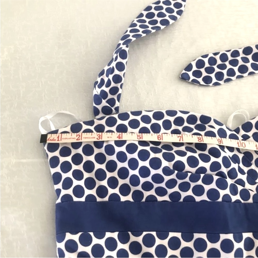 Super Cute Retro Look Blue and White Polka Dot Strapless Dress 💙 - Picture 9 of 11